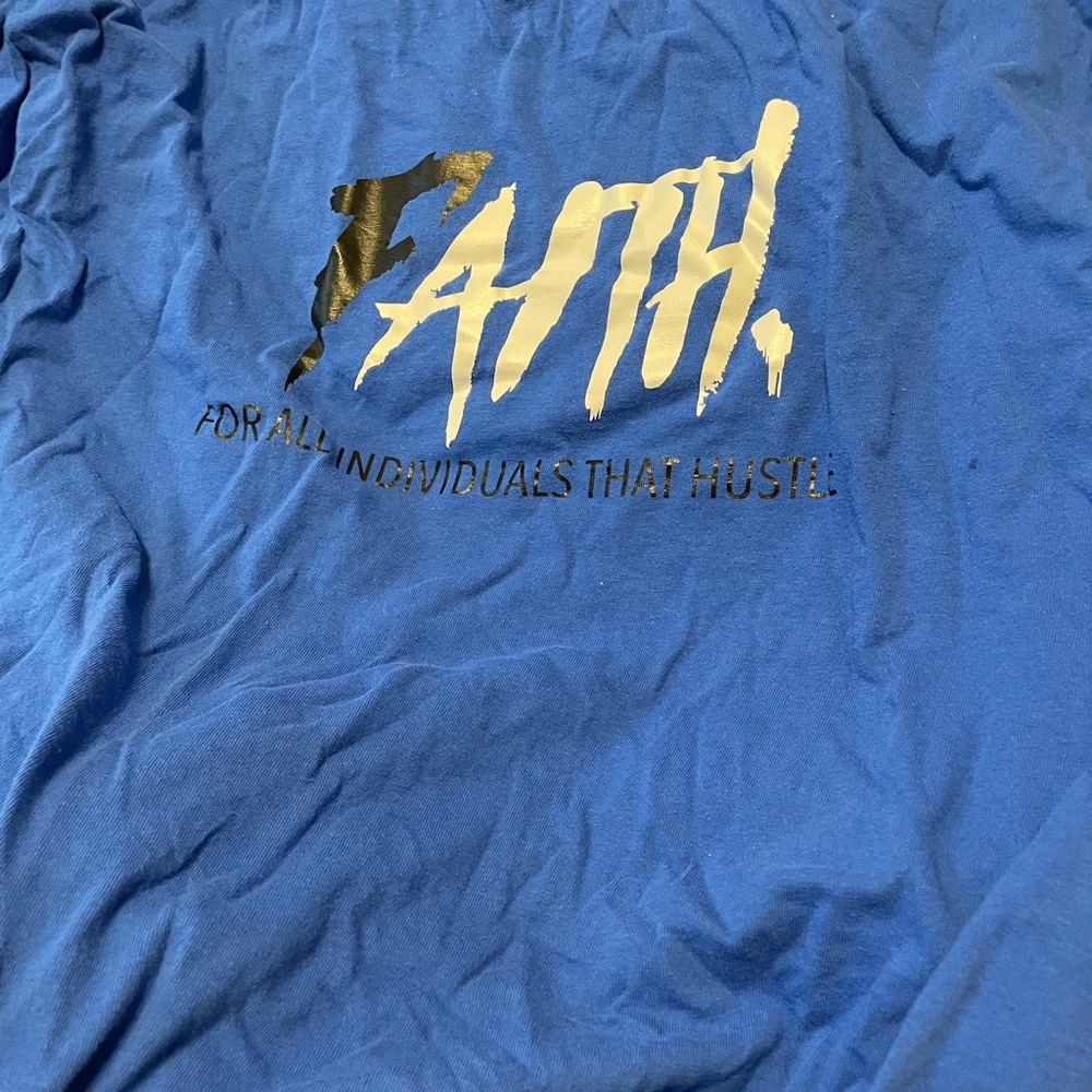 Blue Graphic T-Shirt with Faith Print